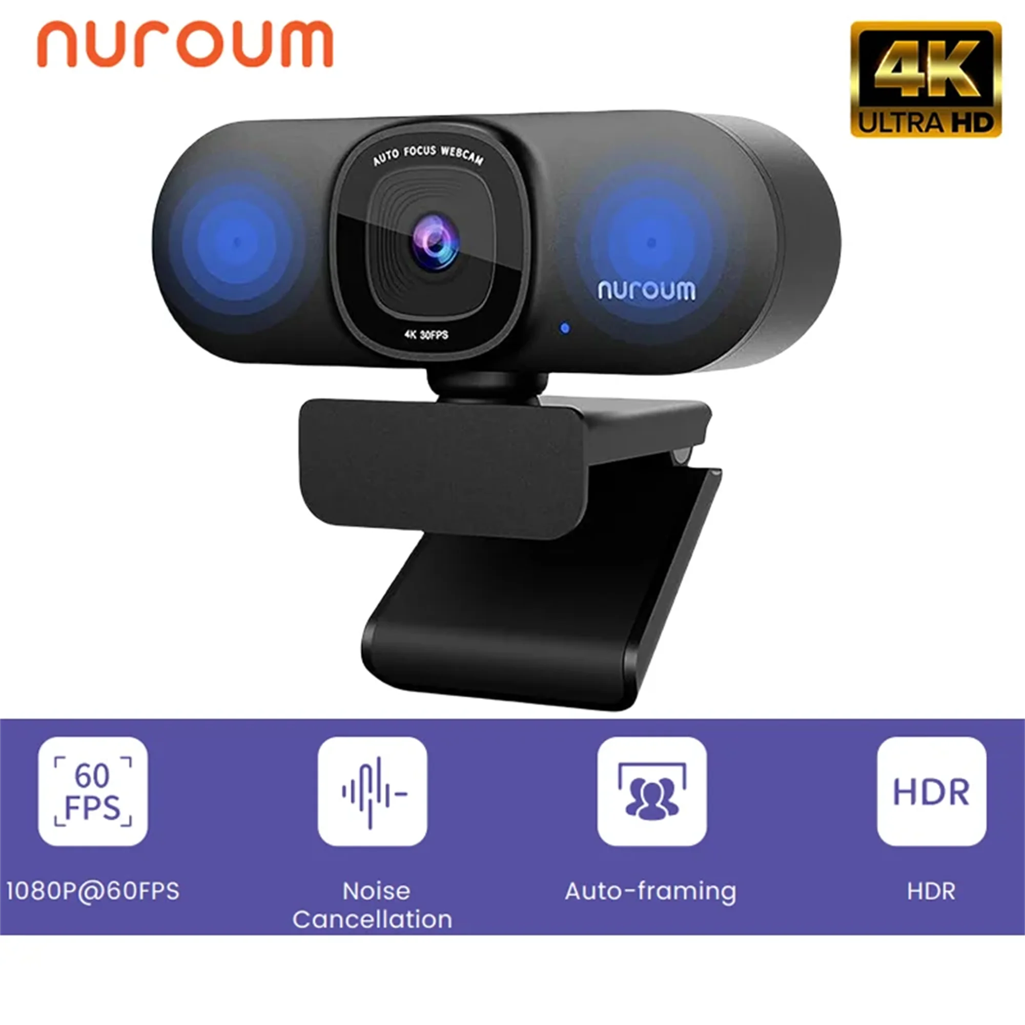 NUROUM V32AF 4k Full Hd PC Camera Webcam Ai Noise Canceling & Farming Conference Podcast Camera Web Cameras