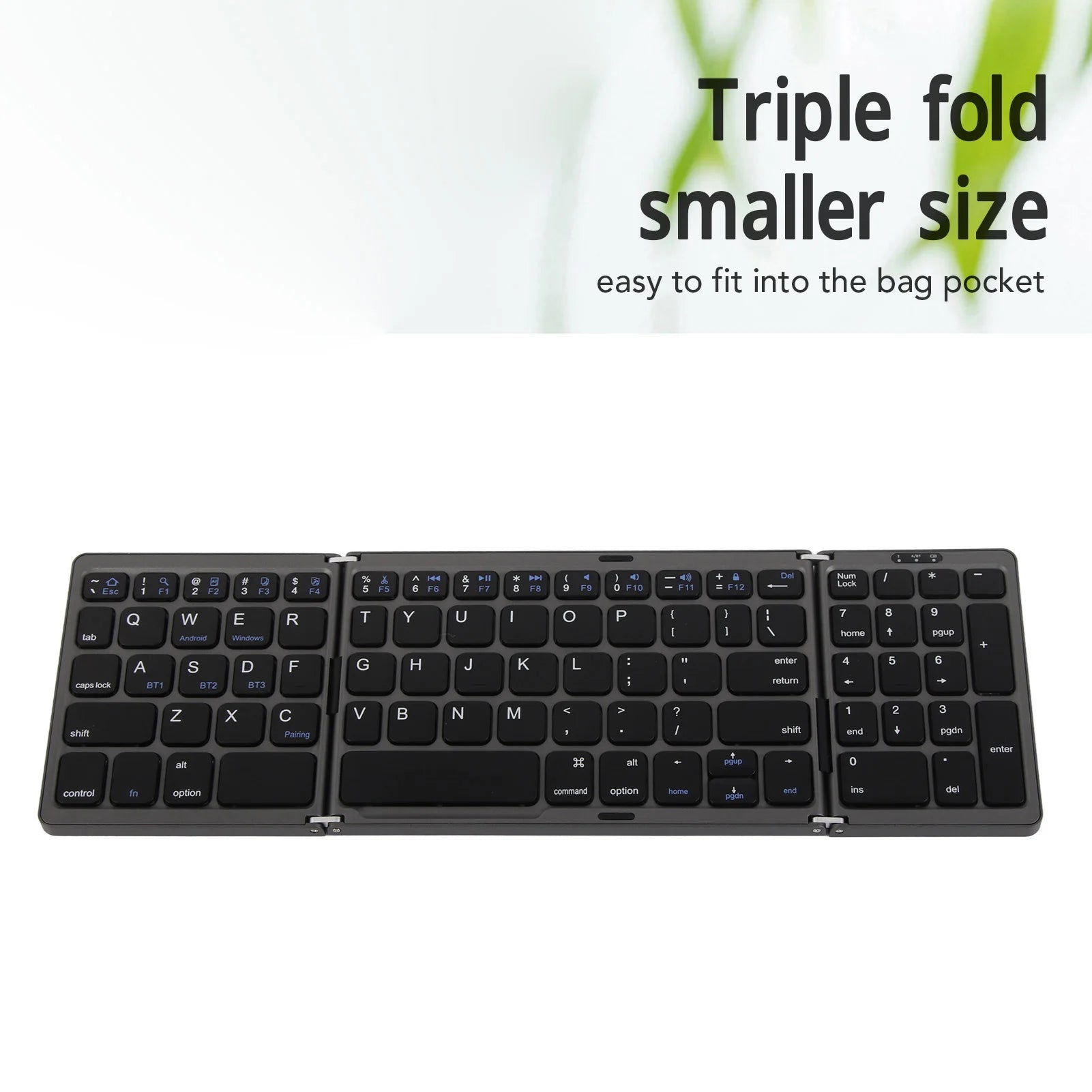 Bluetooth Keyboard Triple Fold Multiple Device Connection Wireless Keyboard for Laptop Tablet Phone - Tablet