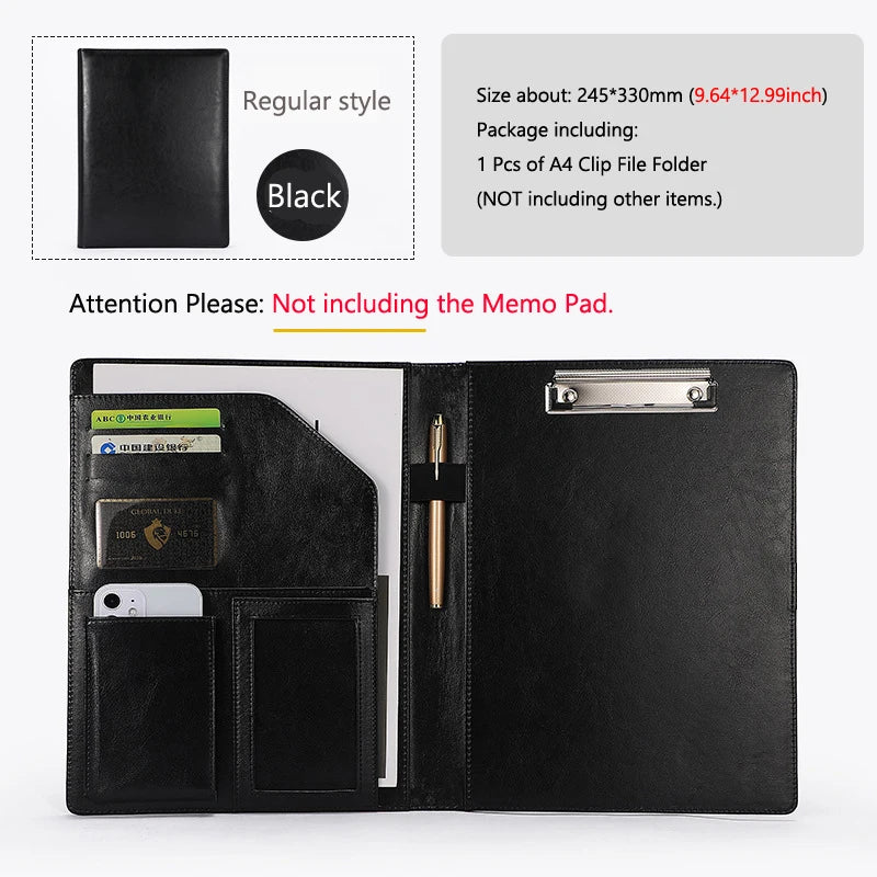 A4 Leather Executive Portfolio Folder for Document Business Desk Organizer File Filing Document Holder Clipboard Office