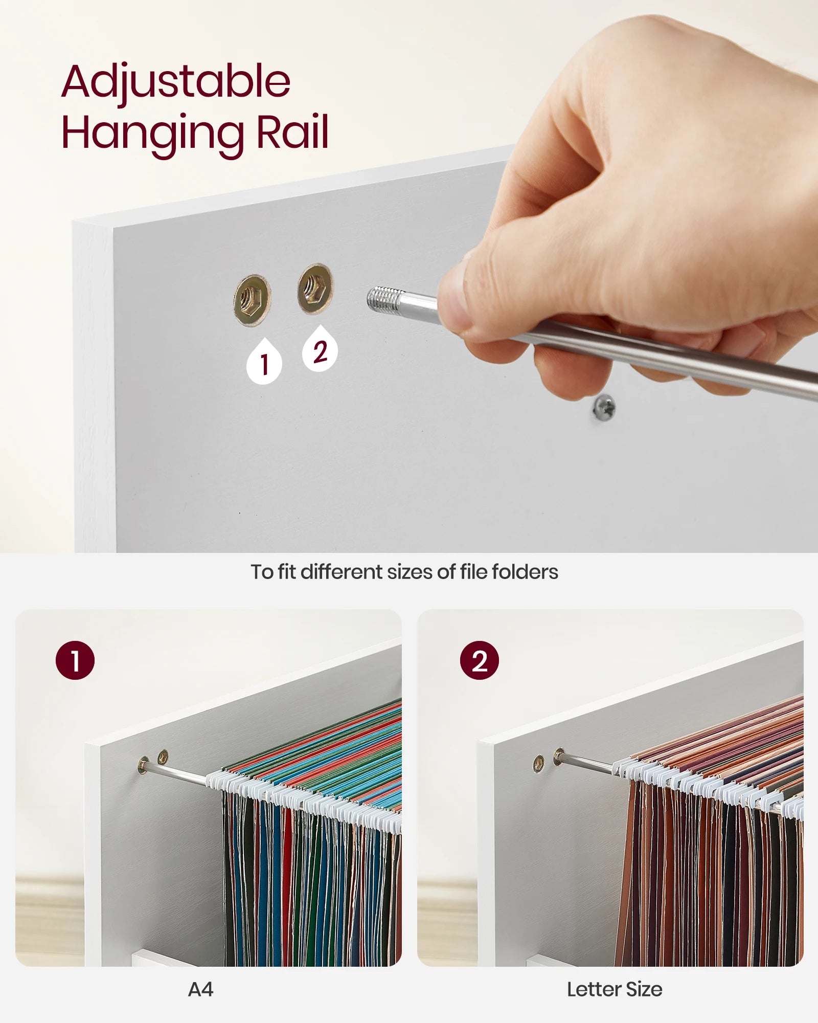 VASAGLE 2-Drawer File Cabinet Filing Cabinet for Home Office Small Rolling File Cabinet Printer Stand for A4 - WHITE