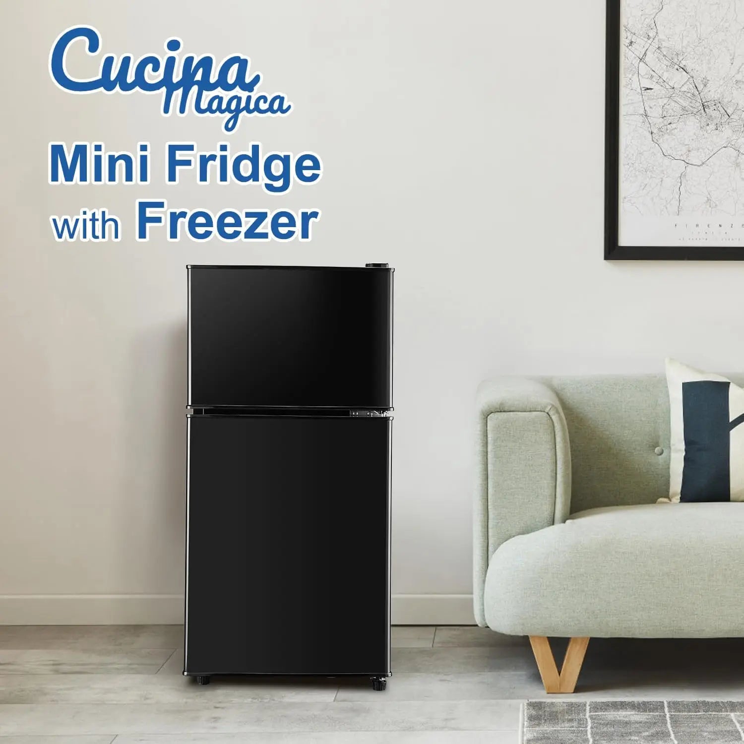 Mini Fridge with Freezer on Top 3.2 Cu.Ft Compact Refrigerator with 7 Levels Adjustable Thermostat Small Refrigerat