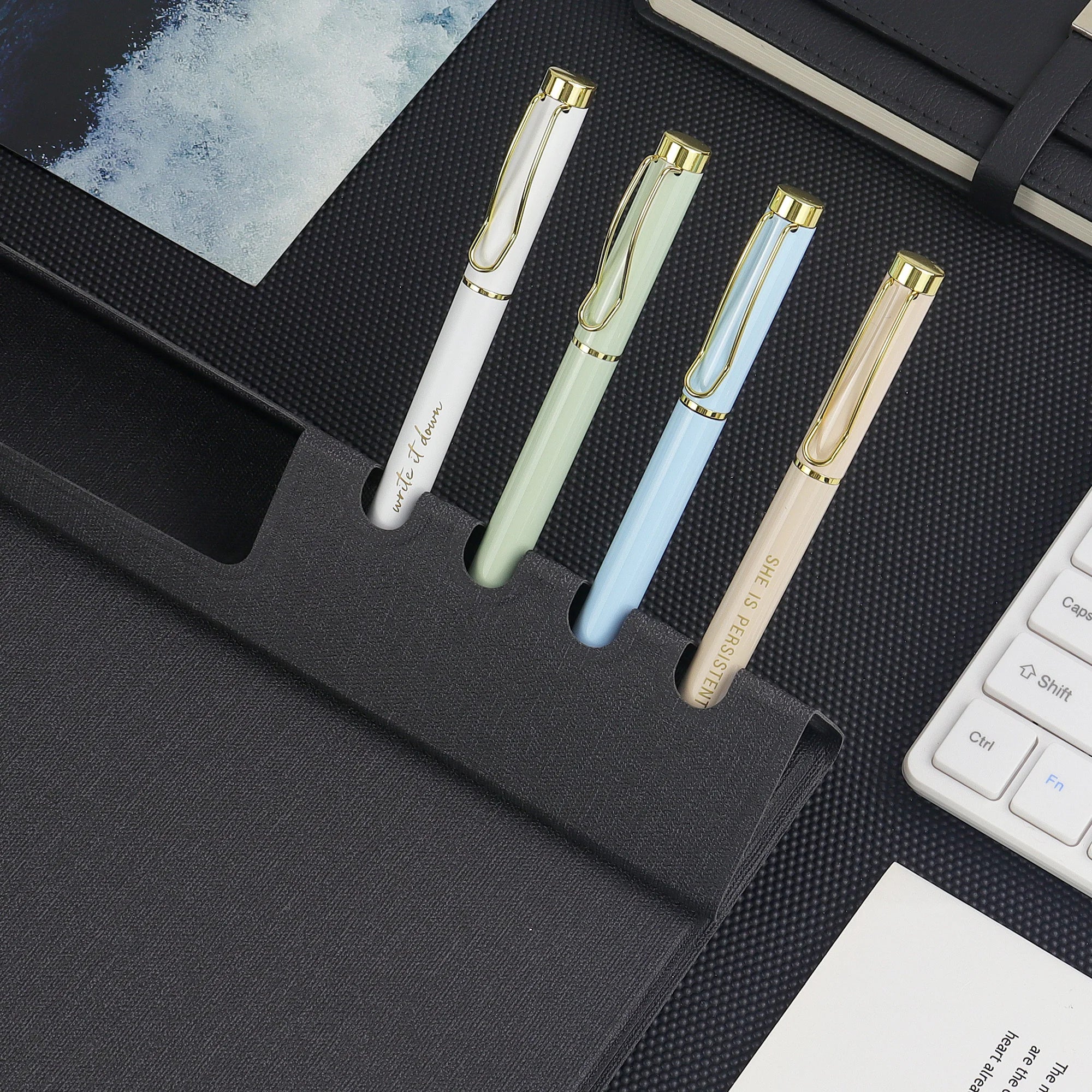 Multi-Functional Office Desk Organizer with Phone Stand Pen Storage Wireless Charging and Mouse Pad - Elegant Leather