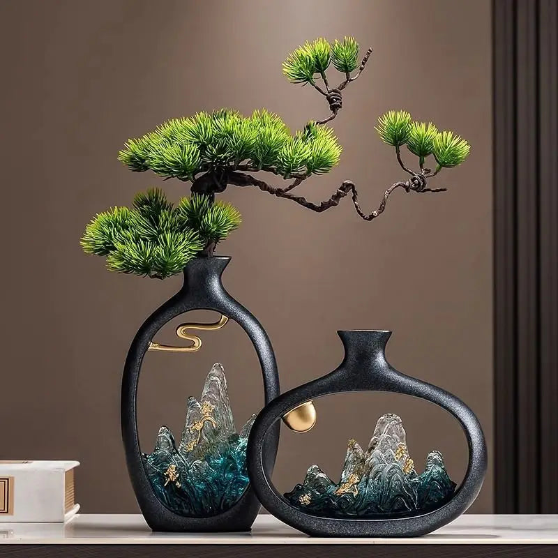 Vintage Fake Mountain Vase Artificial Plant Ornament Living Room TV Cabinet Welcome Pine Decoration Office Gift Home