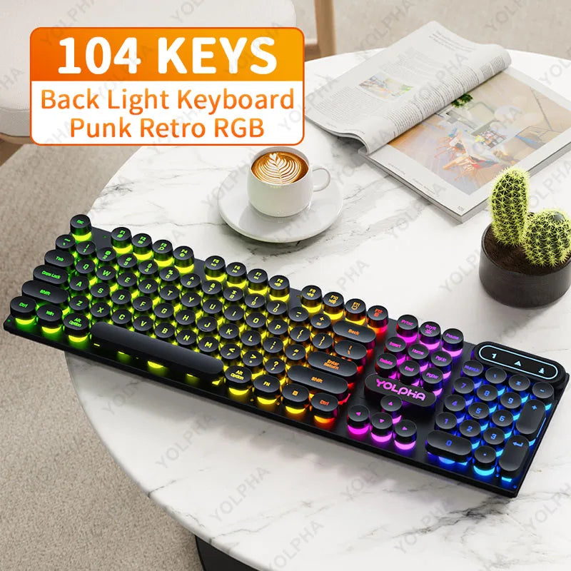 104Keys Wired Keyboard with RGB Backlit Breathing Light Gaming Wired Ergonomic Keyboard for Computer Laptop for PC