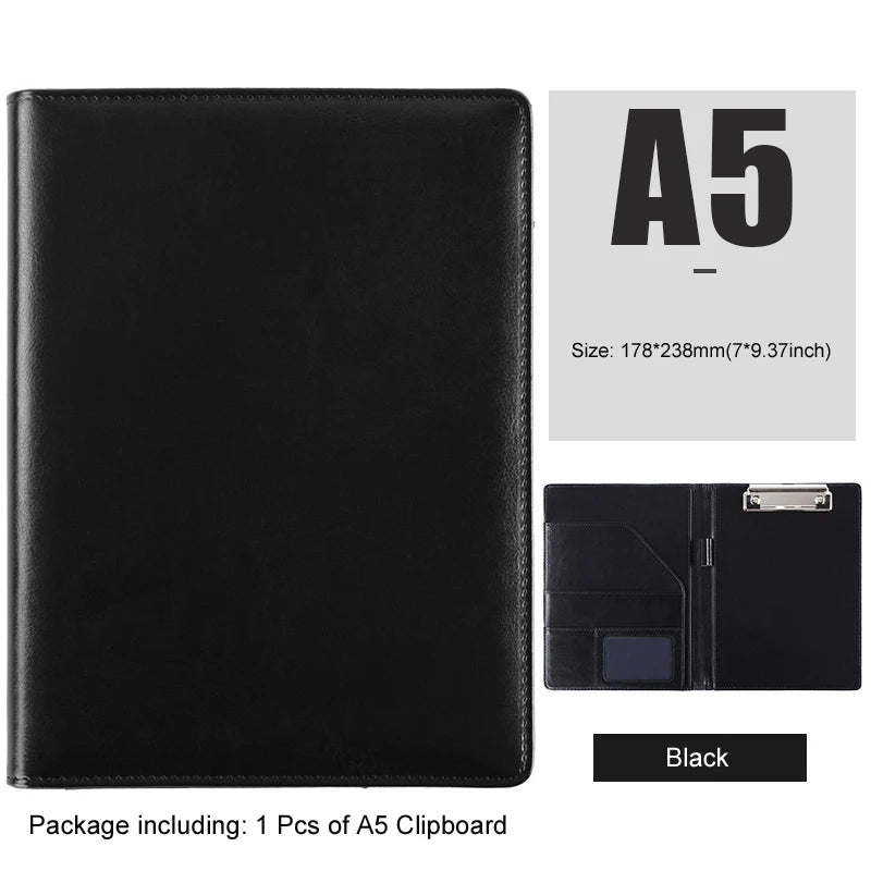 A5 / B5 Leather Padfolio Portfolio File Folder Clipboard Document Holder Business Contract Paper Clamp Writing Pad