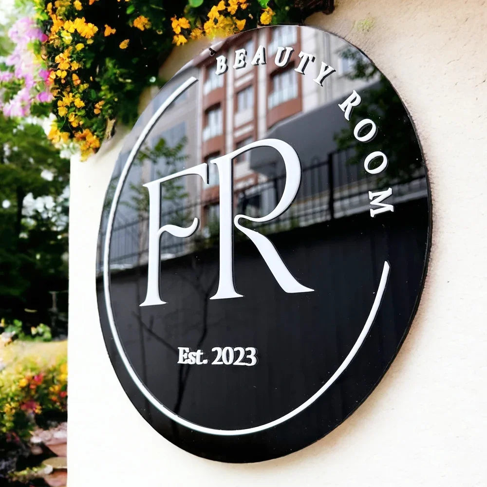 Custom Business Logo 3D Acrylic Sign Personalized Wall Sign Round Salon Sign Office Logo for Wall Business Name Signage