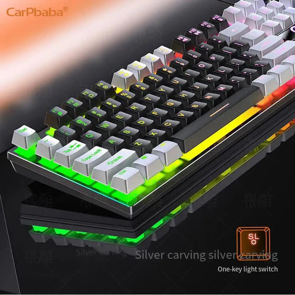 Carpbaba K500 104 Key USB Wired Gaming Keyboard Color Backlit Mechanical Hand Feel Keyboard for Computer Laptop PC