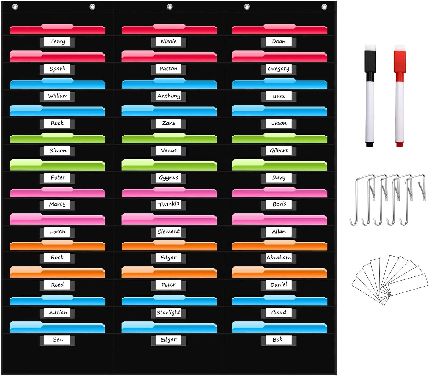 12 Pocket File Storage Chart Wall-Mounted Organizer with Hooks And Labels for Office Organization Hanging Pocket Folder