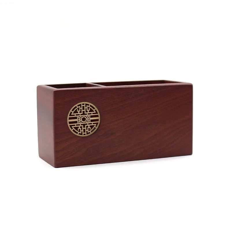 Graduation Gift Wooden Pen Holder Chinese Style Hand Carved Desk Organizer Natural Wood Stationery Storage