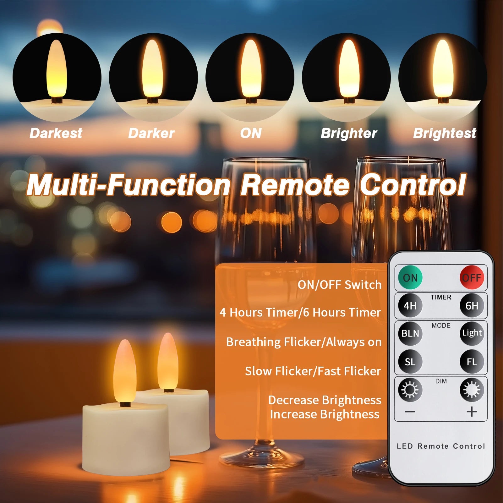 Rechargeable LED Candles with Timer Remote Flameless Flickering 3D wick Tea Light Electronic Lighting Halloween