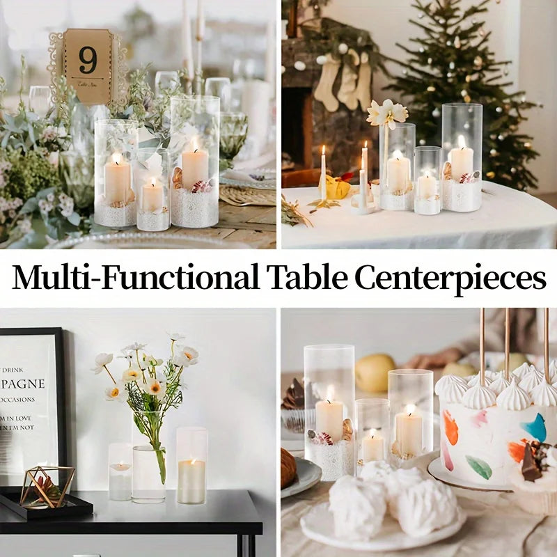 12/30 Set of Cylindrical Glass Vases Modern Transparent Vases Hurricane Candle Holders for Pillar Candles Wedding Vases