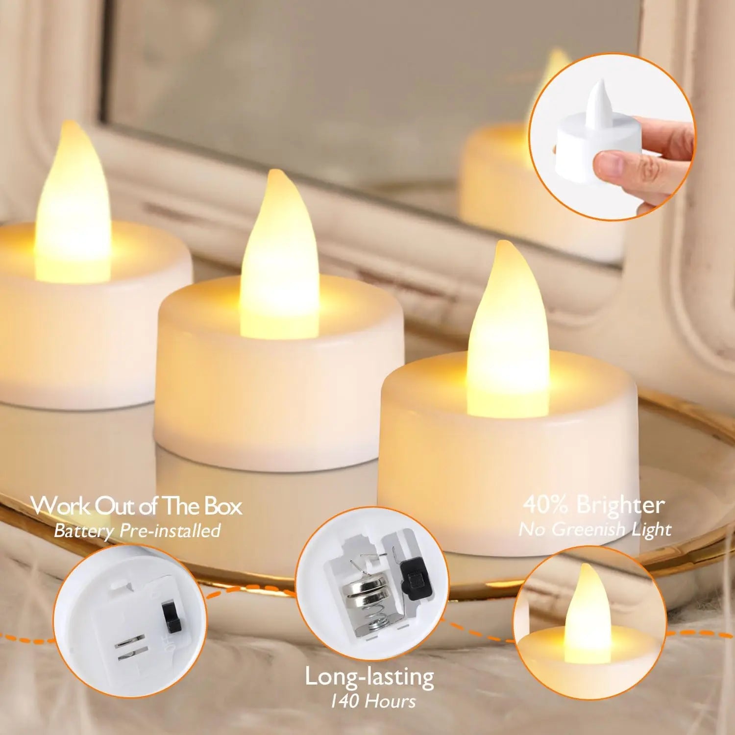 6-96Pcs Flameless LED Candle Creative wishing Led Tea Light Warm White Flameless Candle Halloween Christmas Decor