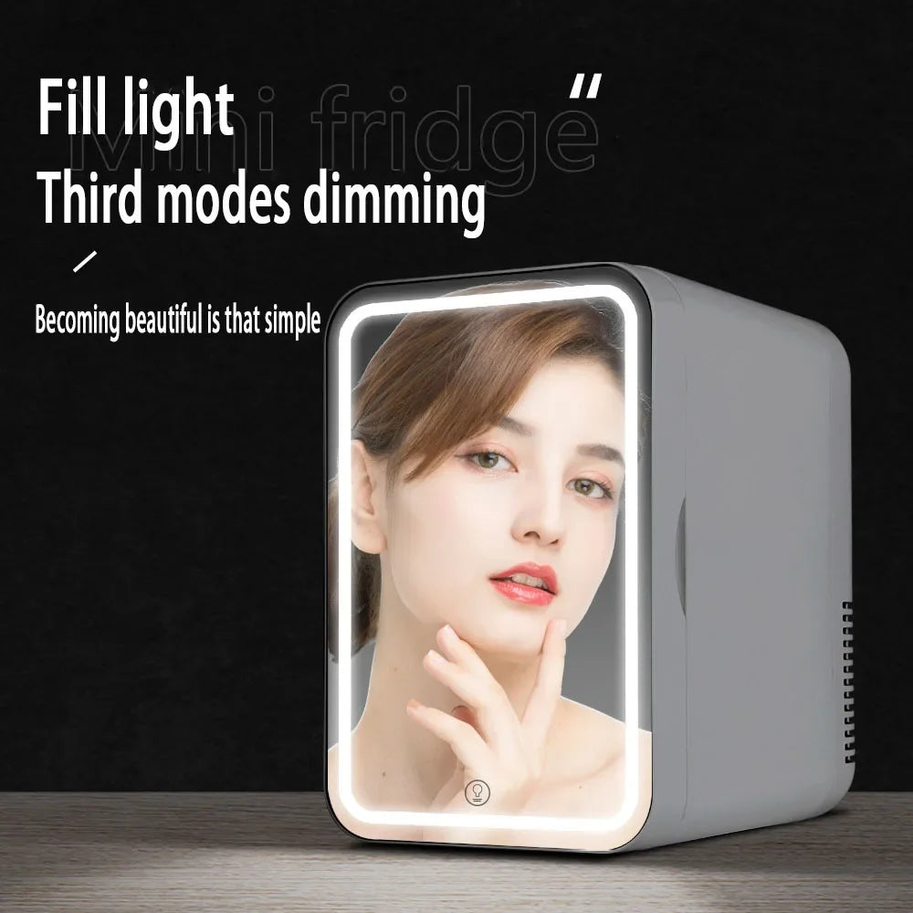 8L Mini Beauty Cosmetics Storage Refrigerator Mirror Car And Household Dormitory Office Fruit Beverage Breast Milk Cold