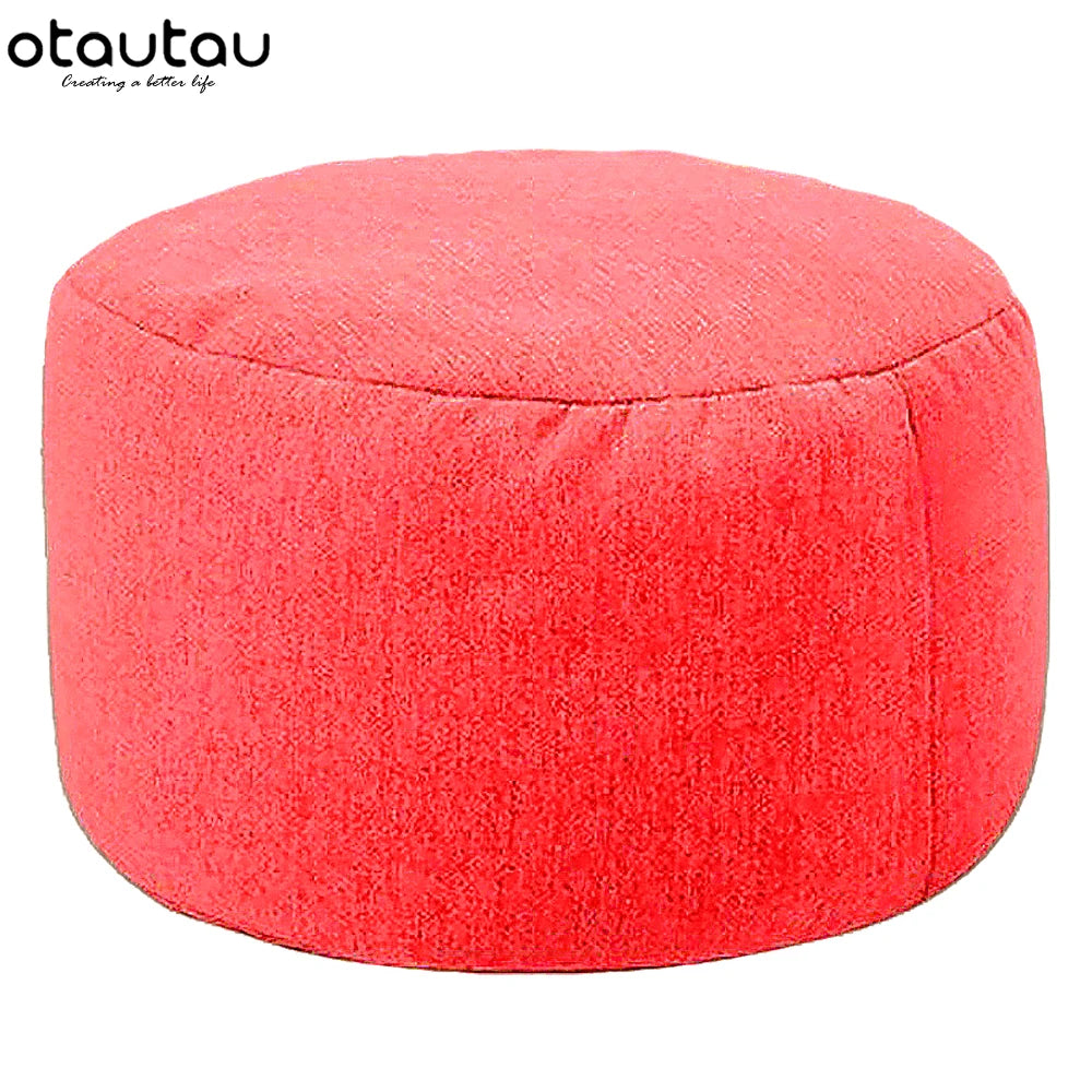 OTAUTAU Round Stool D30cm*H20cm Linen Bean Bag Ottoman with Filling Beanbag Pouf Footstool Tatami Futon Puff JD001 - red