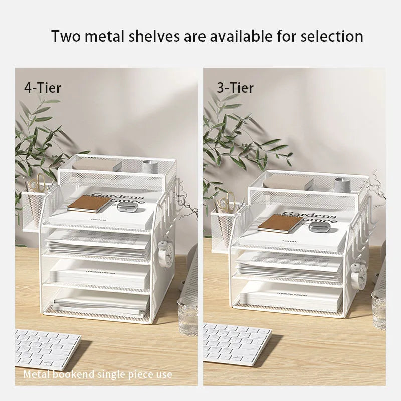 Metal file rack desktop file storage box integrated multi-layer document rack office desk bookshelf book stand