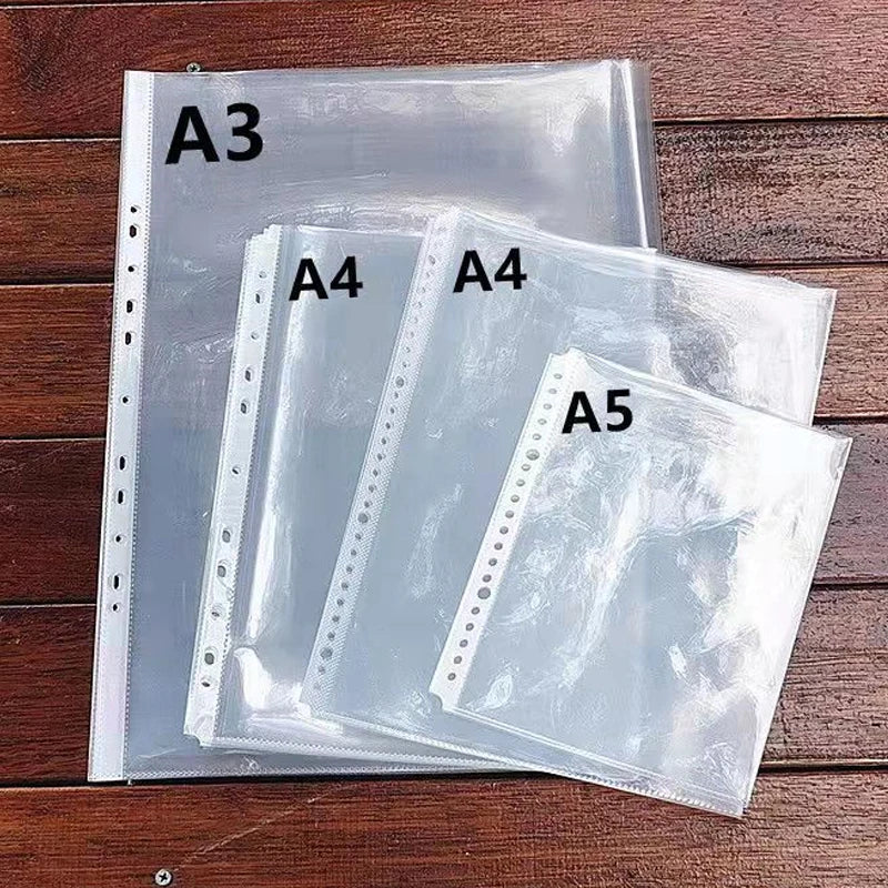 25PCS Clear Plastic A5B5A4A3 Folder Bags for Documents Transparent Sheet Loose Leaf Filling Protectors Notebook Binder