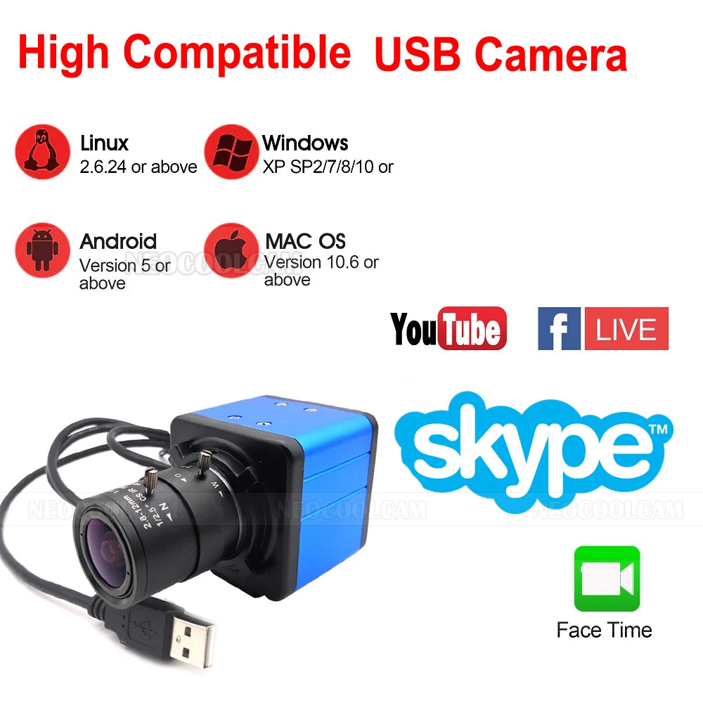 4K 30fps 3840x2160 High Speed 8MP USB Webcam PC Video Camera Industrial 4x Optical 2.8-12mm/5-50mm Varifocal Manual Zoom