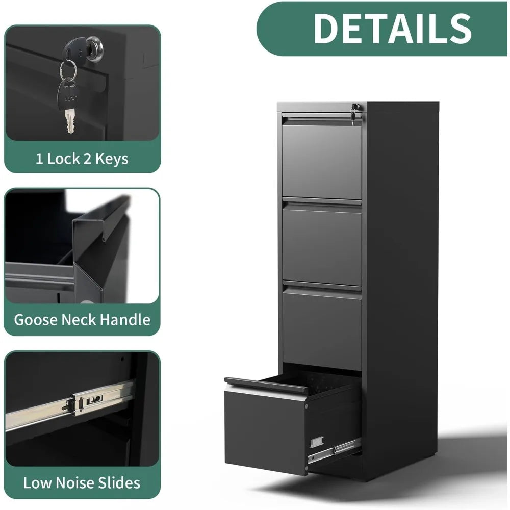 4 Drawer File Cabinet with Lock,Metal Vertical Filing Cabinets for Home Office,Heavy Duty Document Storage w/Universal