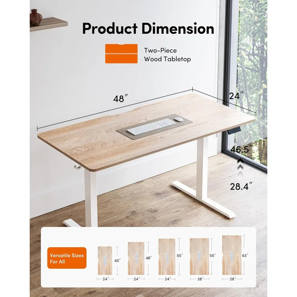 Standing Desk 48 × 24 Inches Electric Height Adjustable Sit and Stand Up Computer Office Desk with Splice Board White