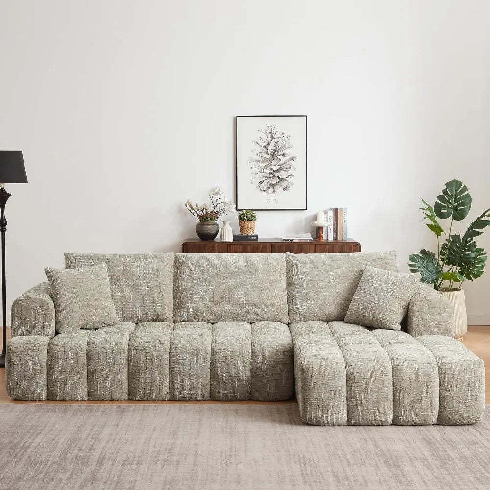 108’’ Boneless Cloud Modular Sectional Couch for Living Room L Shaped Sofa with Chaise | Chenille Fabric Compressed