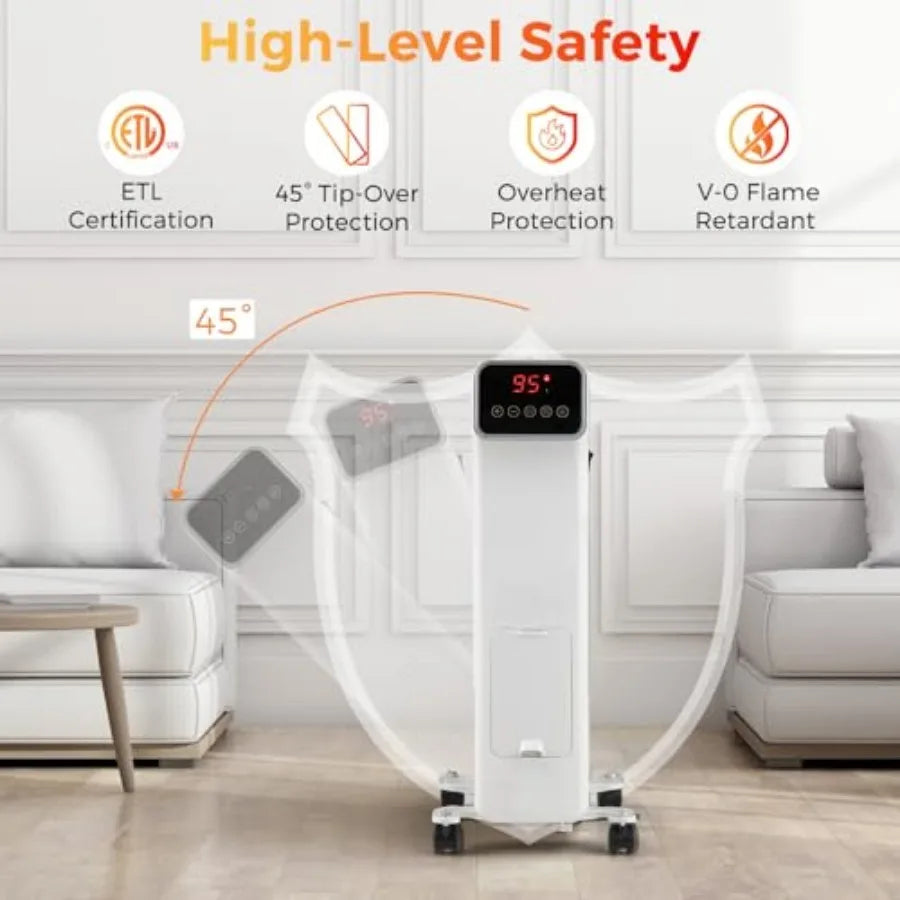 1500W Oil Filled Radiator Heater for Indoor Home Office Use: Portable Electric Radiant Space Heater with Remote Control