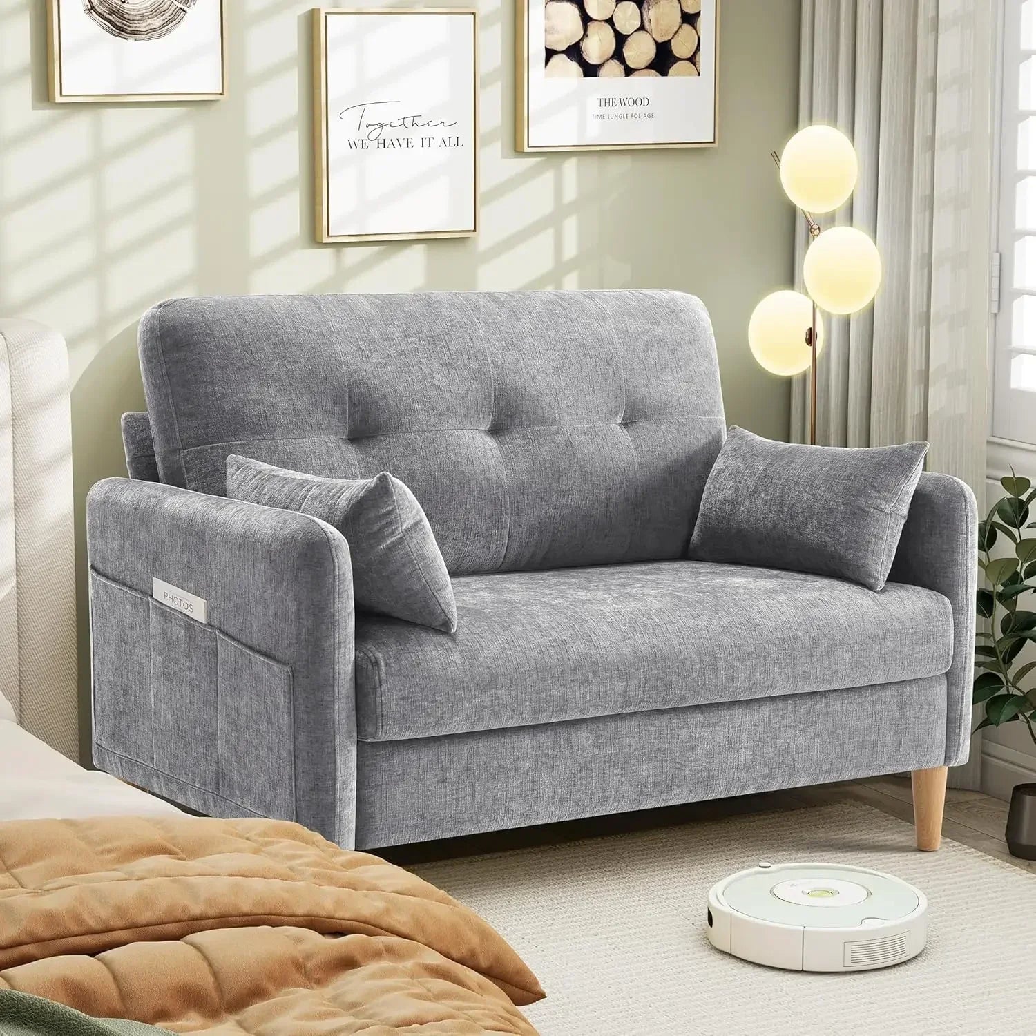 47” Small Couch for Living Room Chenille Fabric Love Seat Comfy Sofa for Bedroom with Throw Pillow Loveseat Sofa