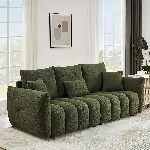 82’’ Modern Sofa Couch Comfy Deep Seat Teddy Cloud Sofa Upholstered 3-Seater Boucle Couch Oversized Loveseat for Living