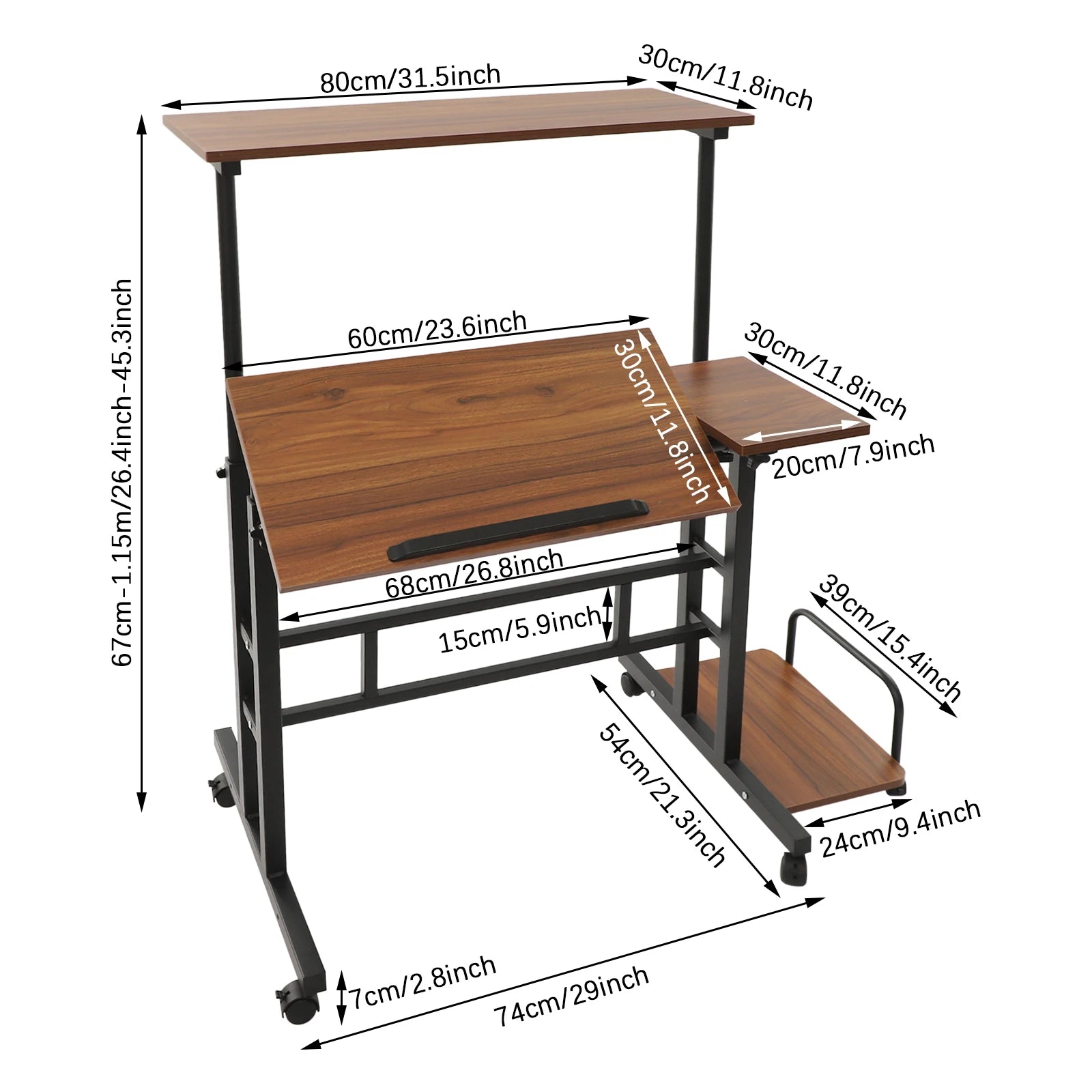 Multi Functional Foldable Desk with 6 Universal Wheels Floor Standing Modern Computer Desk Adjustable Computer Table