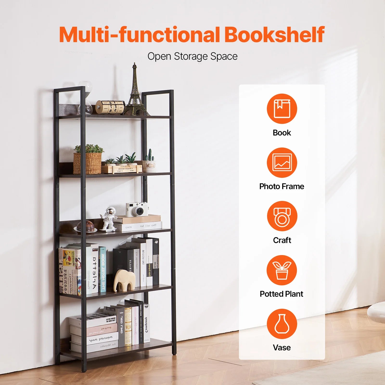 SucceBuy Metal Bookshelf 3-14-Tier Tall Industrial Bookshelf Vintage Display Storage Bookcase with Open Shelves