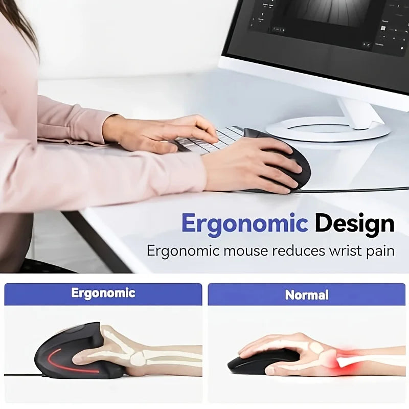 Ergonomic Wired Mouse Vertical Mouse 6 Buttons Right Hand Side Mouse Wired Model for PC Laptop Black Right Hand.