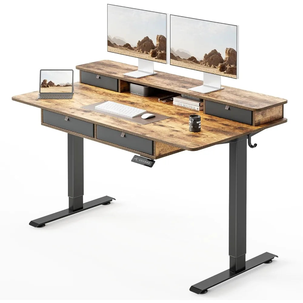 Electric Standing Desk Adjustable Height with 4 Drawers Sit Stand Desk Home Office Stand Up Table with 4