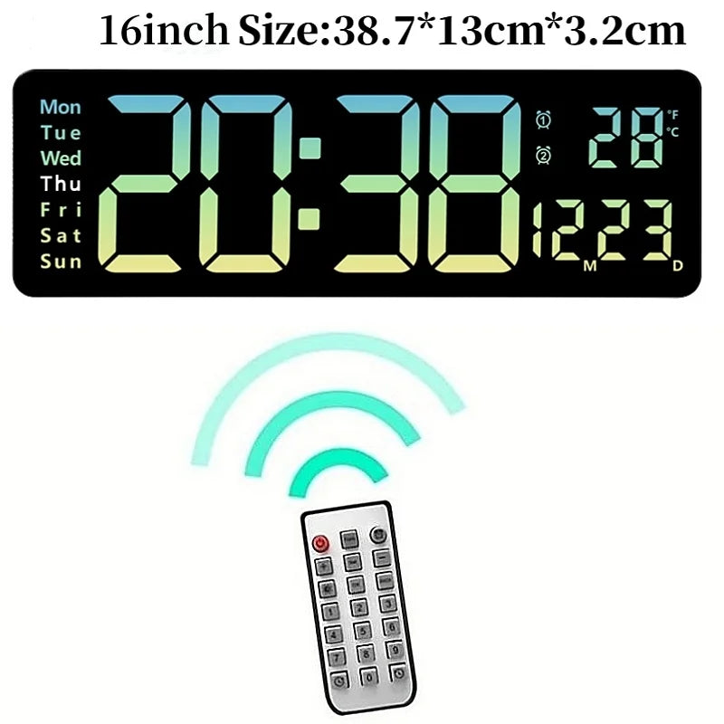 Large Digital Wall Clock Temp Date Week Display Remote Control Power Off Memory Table Clock Wall-mounted Dual Alarms