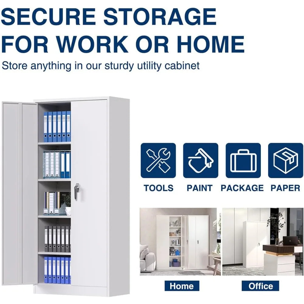 Locking Metal Storage Cabinets with 2 Doors and 4 Adjustable Shelves Tall File Cabinet with 2 Keys for Office Home