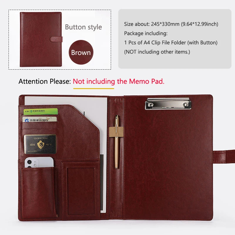 A4 Leather Executive Portfolio Folder for Document Business Desk Organizer File Filing Document Holder Clipboard Office