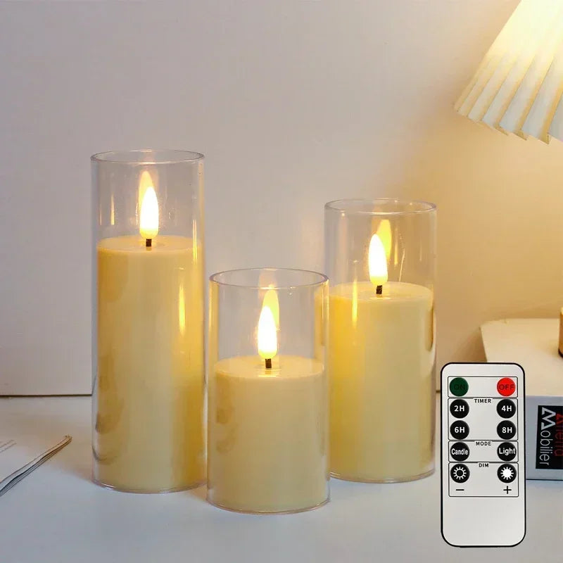 LED Flameless Candles with Remote Timer Realistic Flickering Flame Acrylic Candle Battery Powered for Christmas Wedding