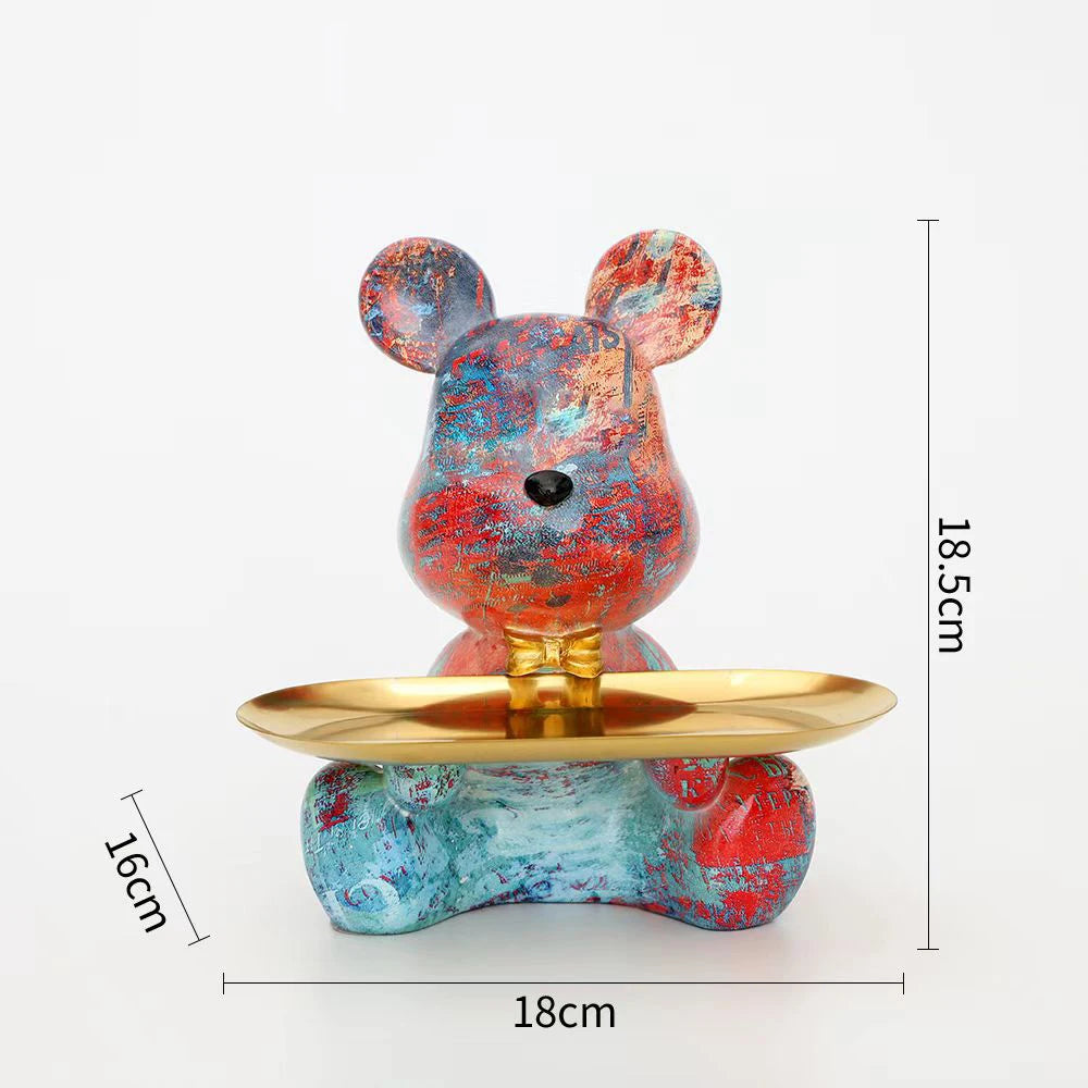 18.5cm Graffiti New Bear Figurine Home Decoration Animal Statue Keys Storage Shelf Modern Room Sculpture Table Decor