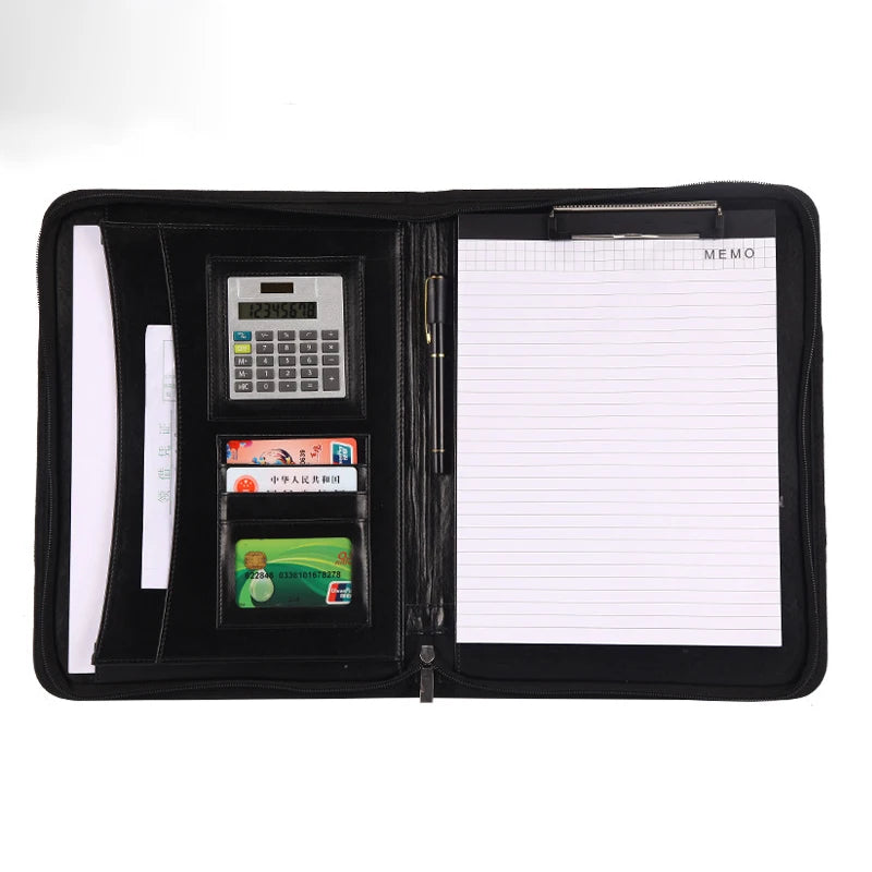Multifunctional A4 Conference Folder Business Stationery Organizer Document Bag Leather Contract File Folders Office