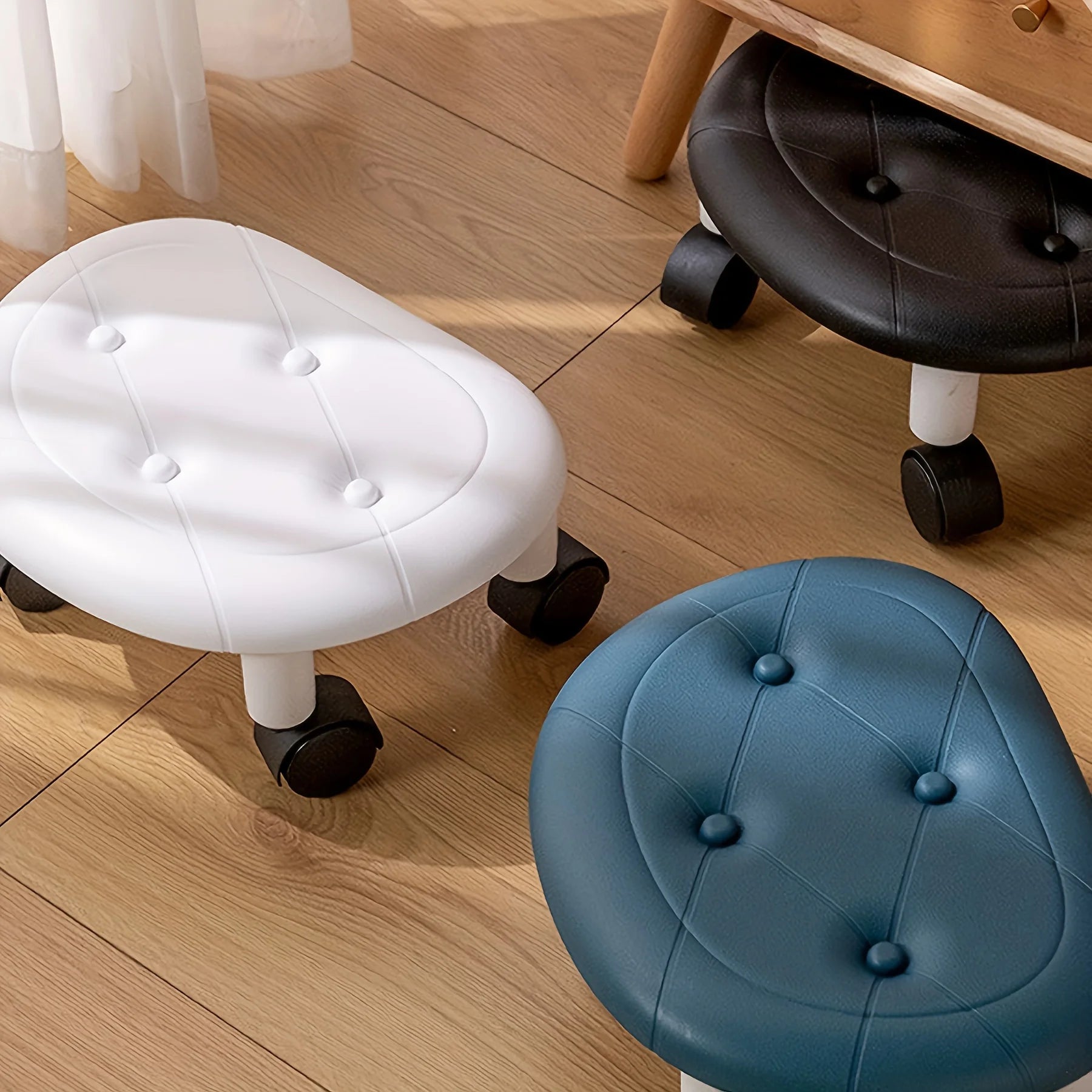 Rolling Low Stool with Wheels - Durable Plastic Oval Footstool 360° Casters - Perfect for Entryway Shoe Changing