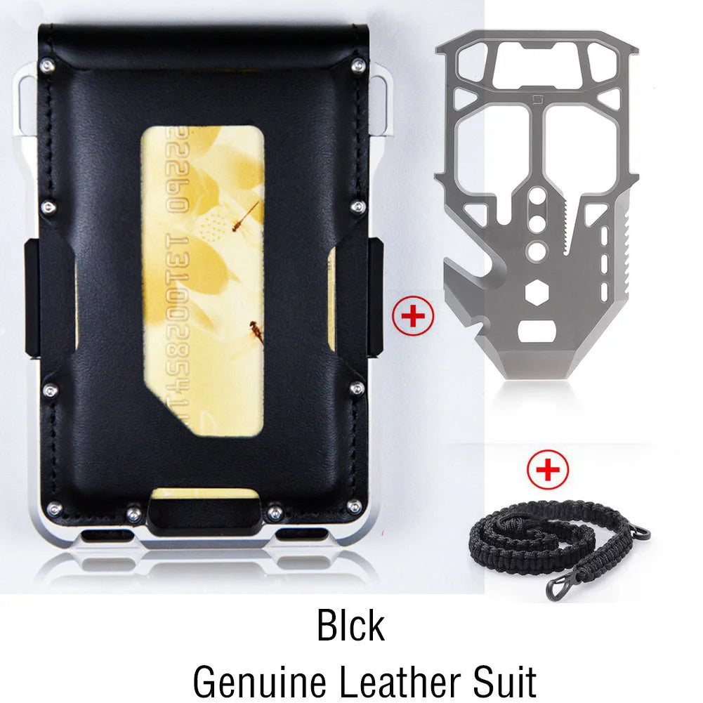 VM FASHION KISS Minimalist Wallet Set Genuine Leather Metal Rfid Credit Card Holders Antithieft Bifold Money Bag