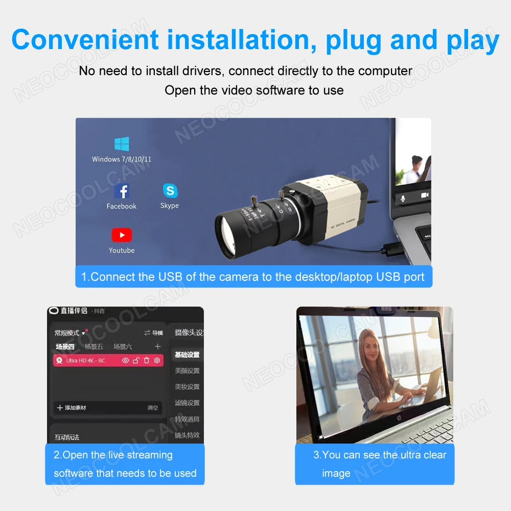 Industrial 5MP USB Webcam 30fps IMX335 With 2.8-12m/5-50mm Varifocal CS Lens 2K 4MP F5253 Usb Camera OTG UVC Plug
