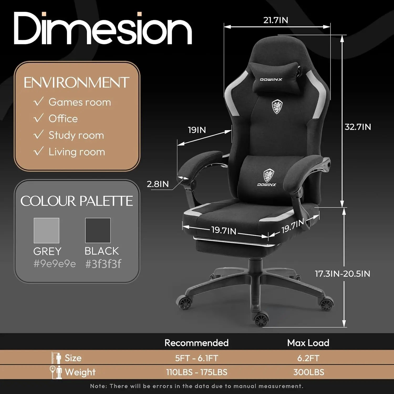 Dowinx Fabric Gaming Chair with Pocket Spring Cushion,Breathable Computer Chair with Massage Lumbar Support and Footrest