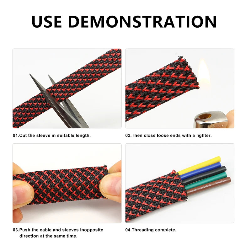 5M Multicolor PET Insulated Braid Sleeving 2mm - 40mm Expandable Wire Cable Sheath Flame-retardant Nylon Braided Mesh