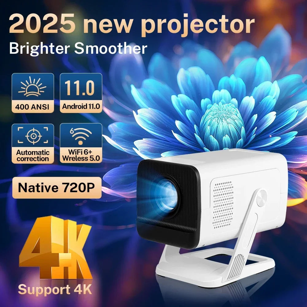 Mini Projector 1080P 4K Support with WiFi 6 & Bluetooth 5.4 Built-in Apps TV Android 11 Auto Keystone Outdoor Portable