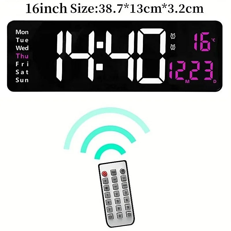 Large Digital Wall Clock Temp Date Week Display Remote Control Power Off Memory Table Clock Wall-mounted Dual Alarms