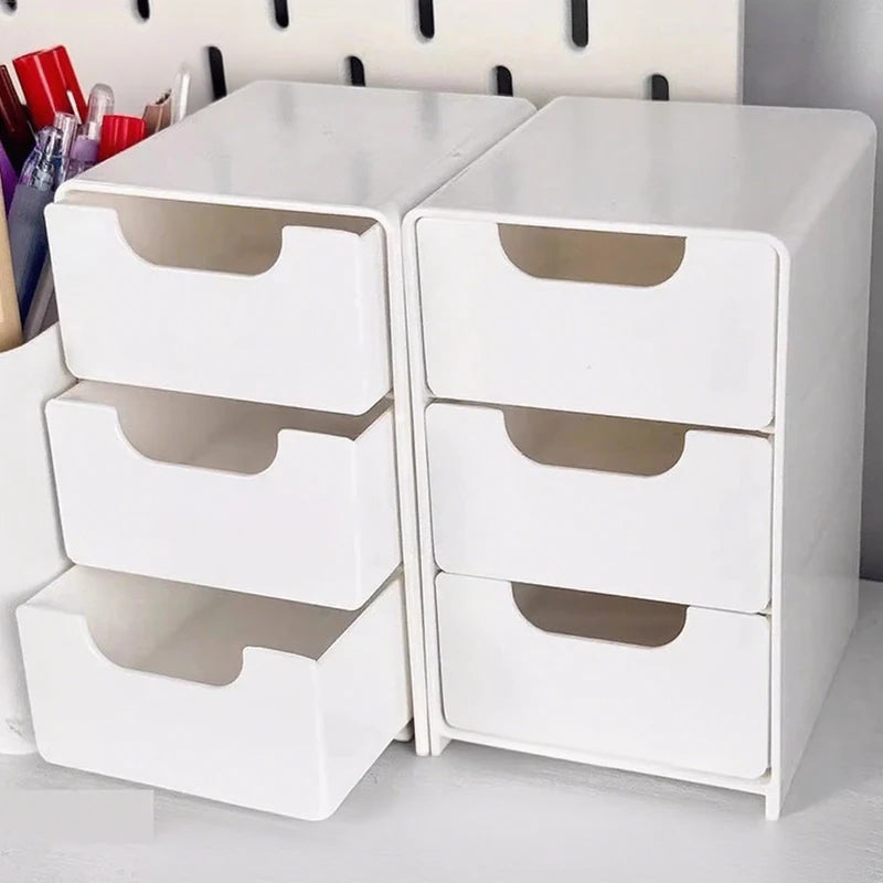 3/1pc 3-Tier Drawer Organizer Desktop Storage Box Sundries Jewelry Cosmetic Case Home Office Desk Storage Plastic
