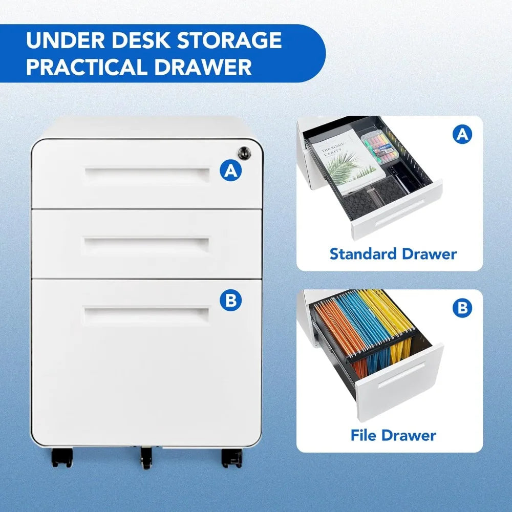 Home Office 3-Drawer File Cabinet with Under Desk Storage for Legal Letter and A4 Files