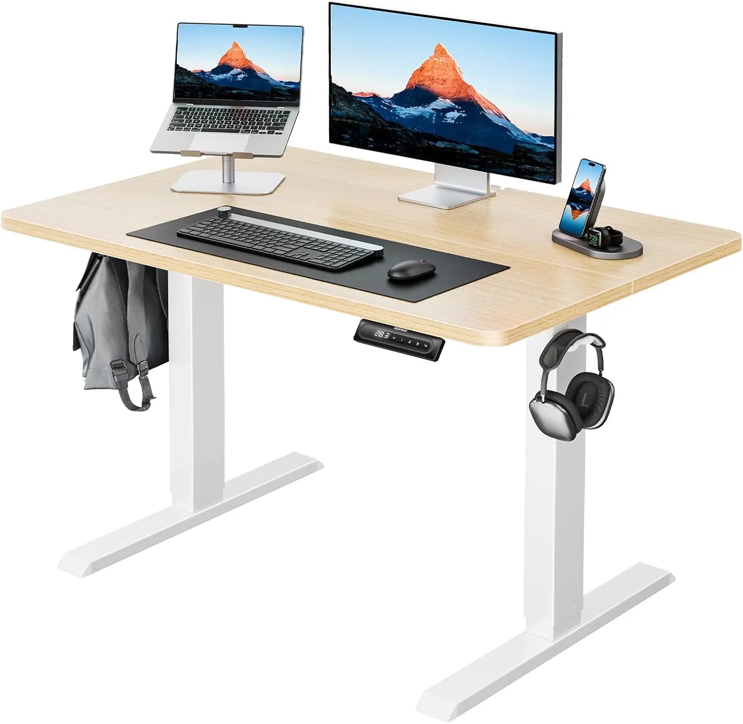 55’’ x 24’’ Electric Standing Desk Adjustable Height 4 Memory Height Settings Headphone Hook Cable Manager Sit Stand Up