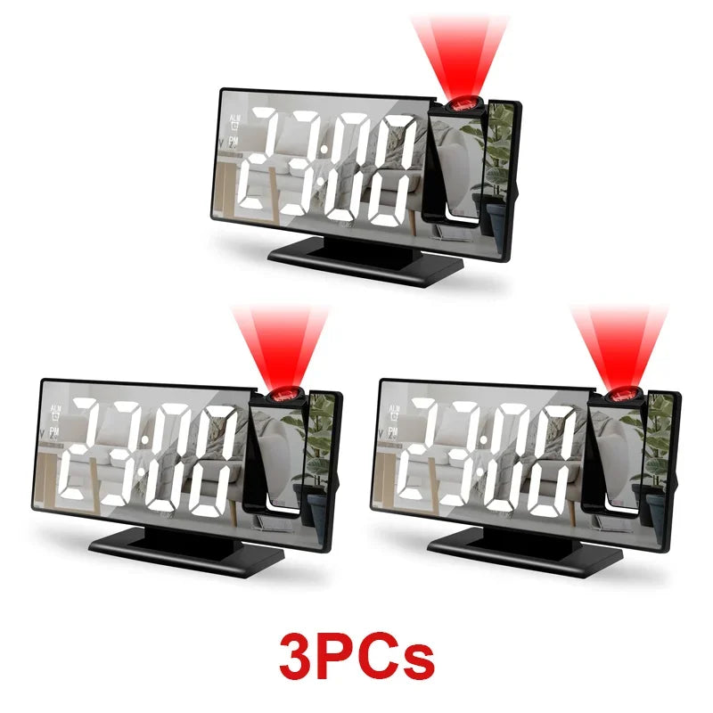180° Arm Projection Alarm Clock Time Temperature USB Plug-in Digital Alarm Clock Snooze Table Clock 12/24H Projector