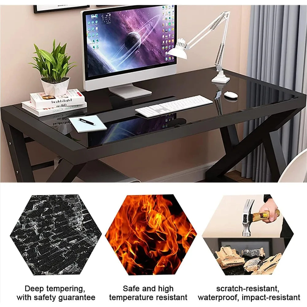 Computer desk home office desk 55.1 inch modern minimalist office black glass desk study room - Black 1 / United States