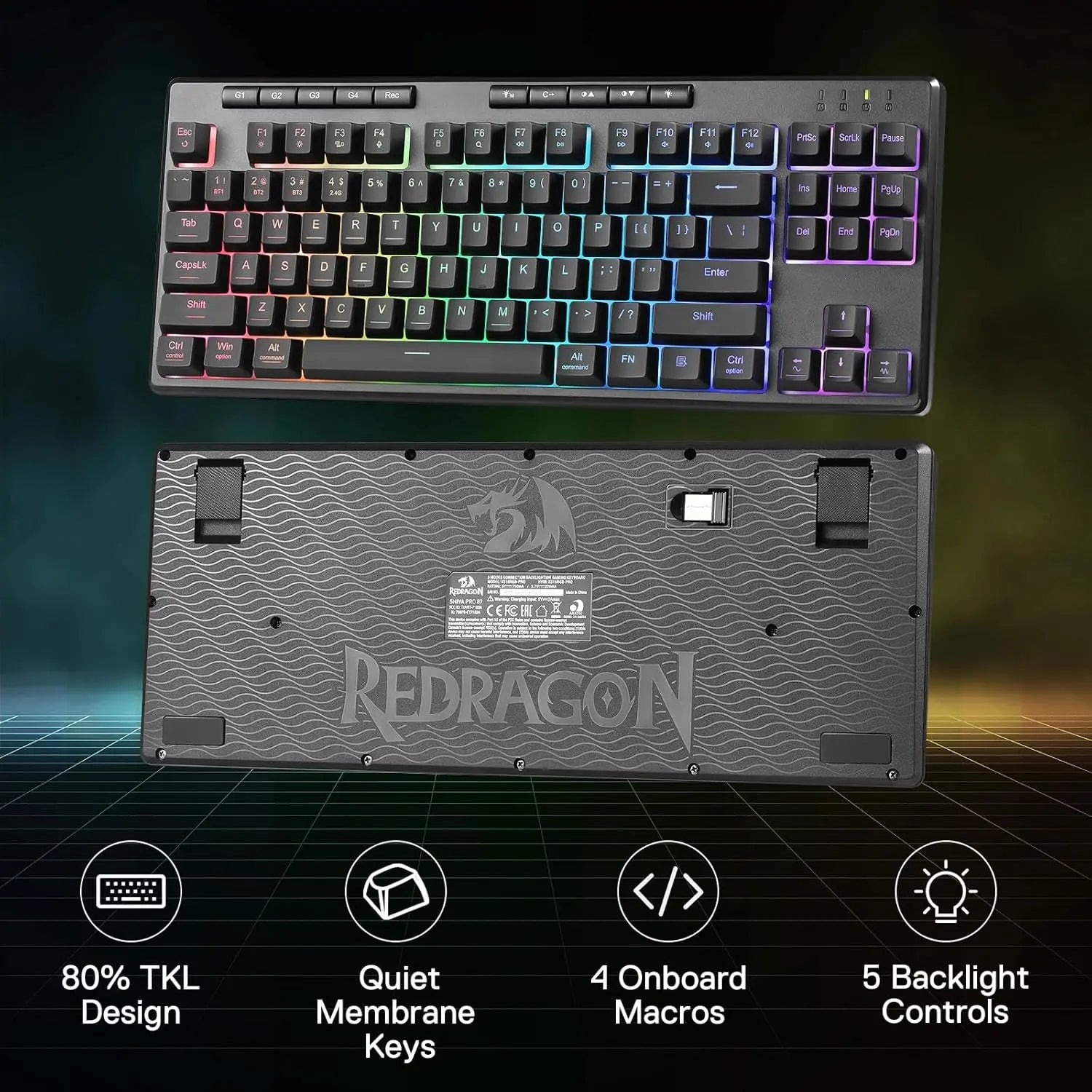 Redragon K516 PRO Shiva TKL RGB Wireless Membrane Gaming 87 Keys Mechanical-Feel Keyboard,Smooth Linear Switch - Desktop